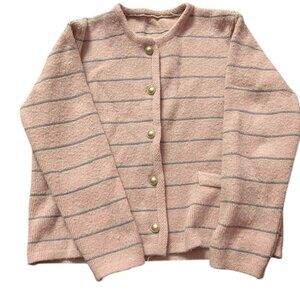 Pink Striped Knit Cardigan Button Front Sweater